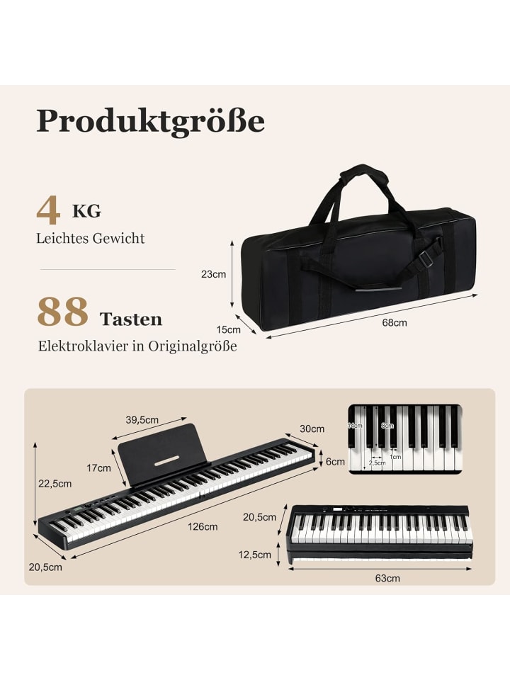 COSTWAY Elektroklavier 88 Tastatur in Schwarz günstig kaufen 30 cm