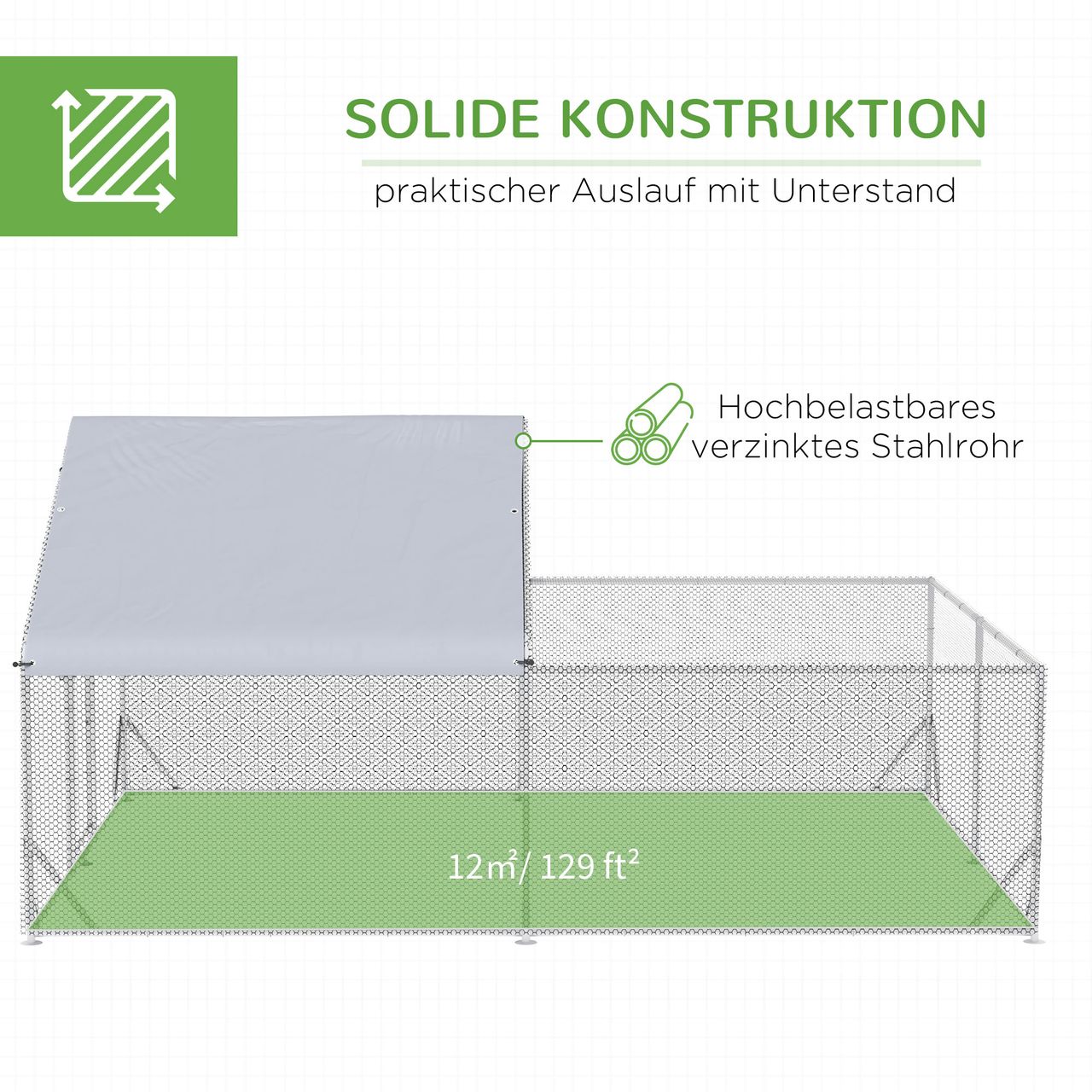PawHut Hühnerstall Freilaufgehege, 400 x 300 x 195 cm Hühnerkäfig mit Schutzdach