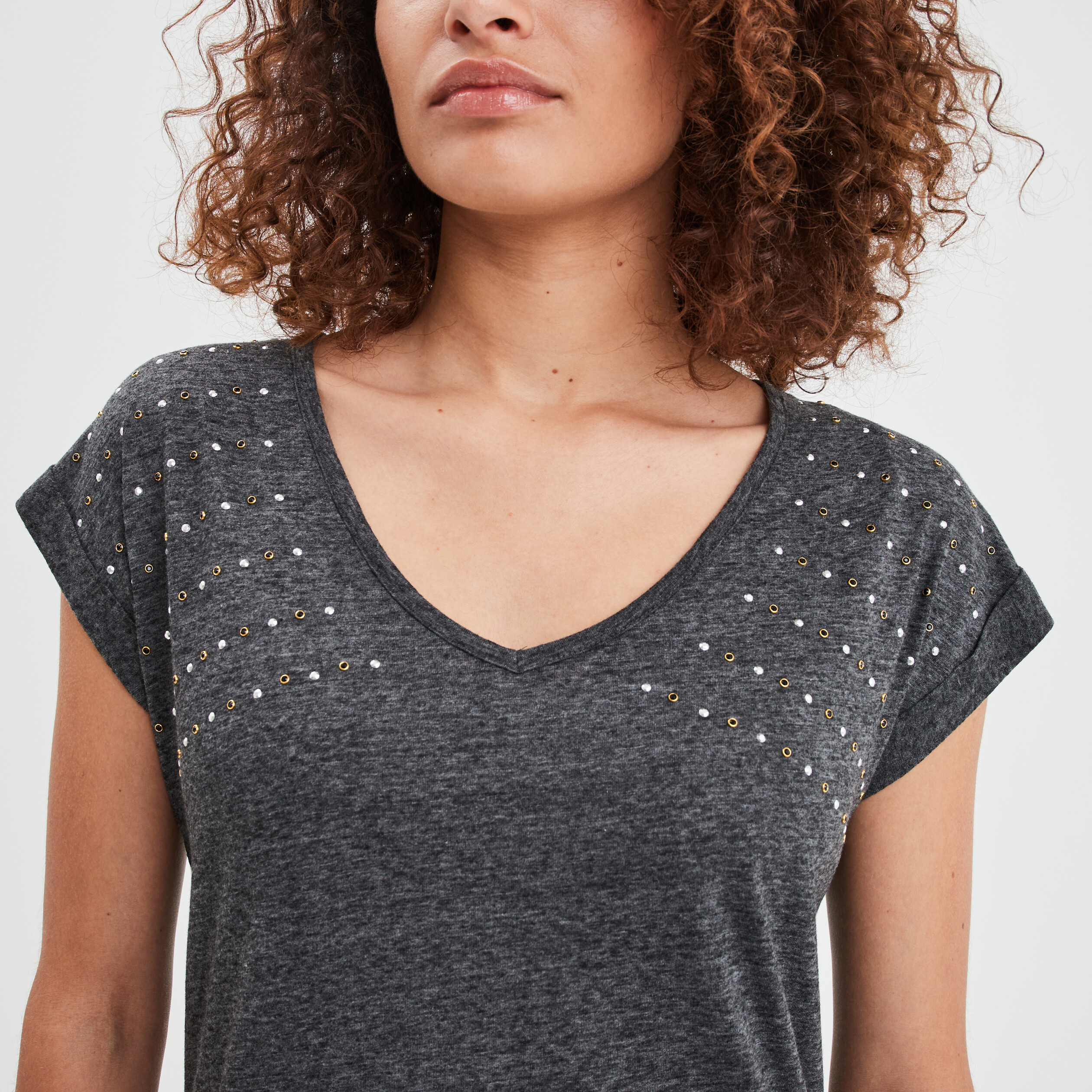 T-shirt avec clous oversize Liberto gris foncé femme | La Halle