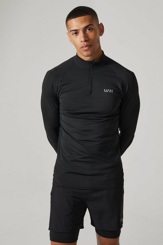 Muscle-Fit Man Active Raglan Muscle-Fit Oberteil mit 1/4 Reißverschluss