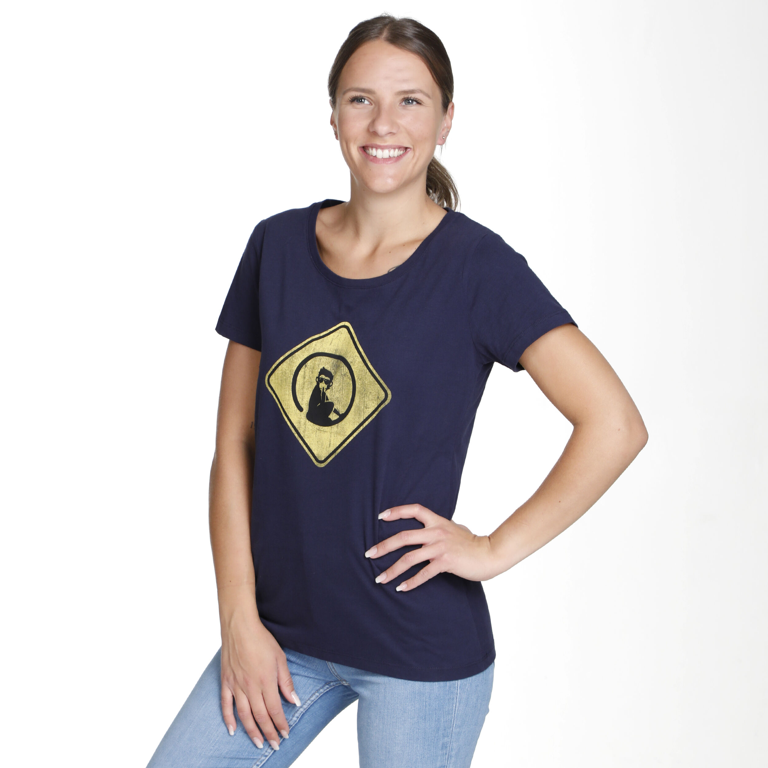 Australia Road Sign T-Shirt Damen - Dunkelblau, Gelb