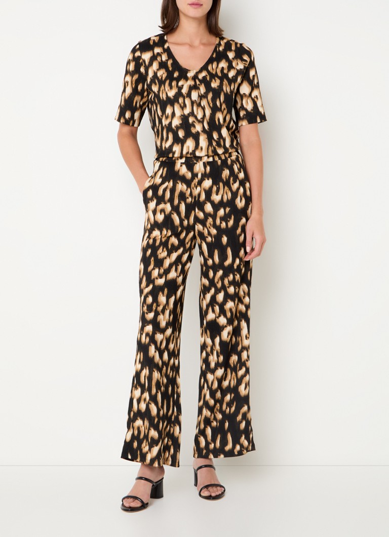 Pantaloni palazzo a vita alta e gamba larga di Gerry Weber con stampa leopardata e tasche laterali.