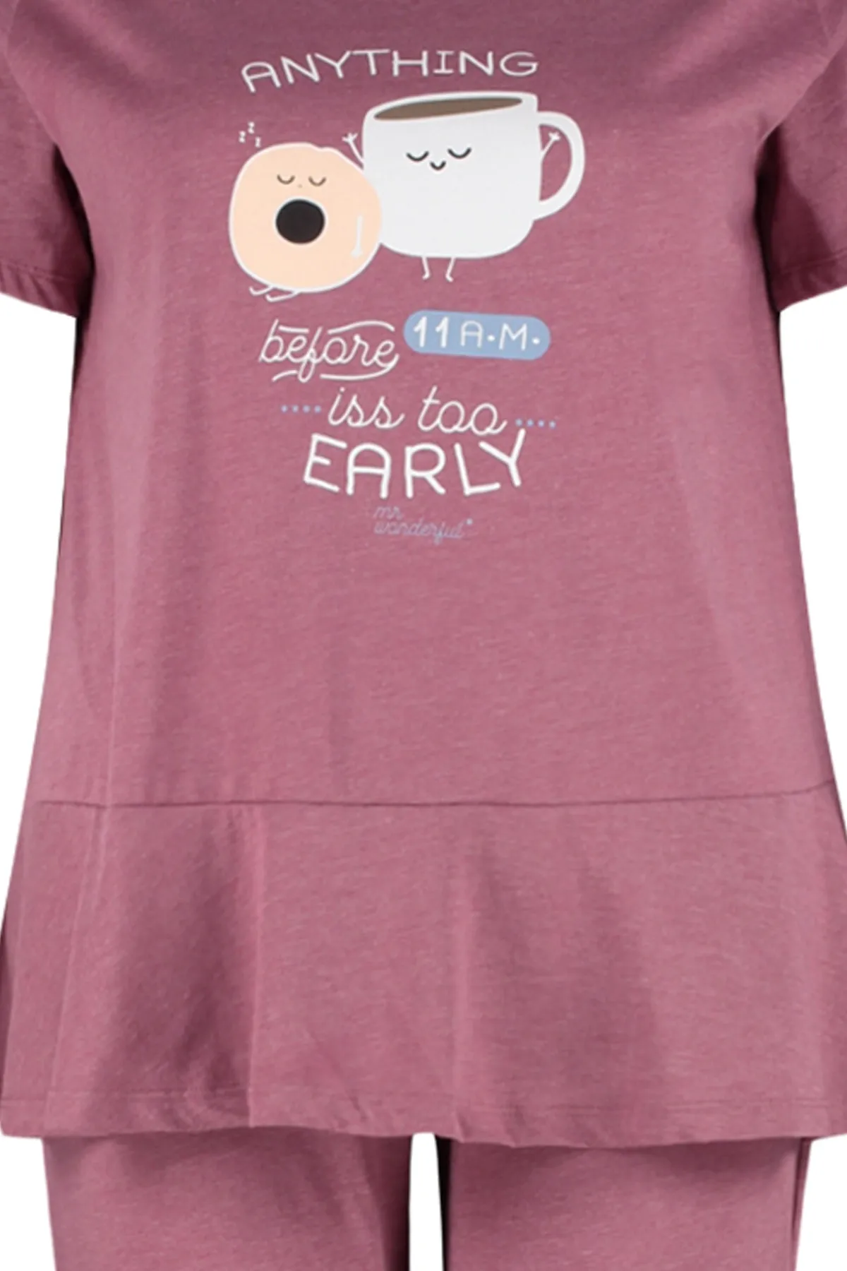 Trendyol Curve  Weinrotes bedrucktes kurzärmliges Strick-Pyjama-Set TBBSS23AI00008