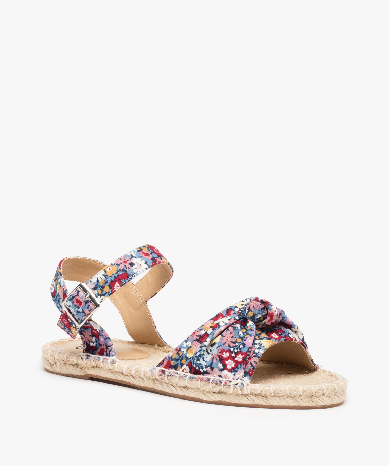 Sandales femme plates à semelle en corde dessus tissu imprime | GEMO