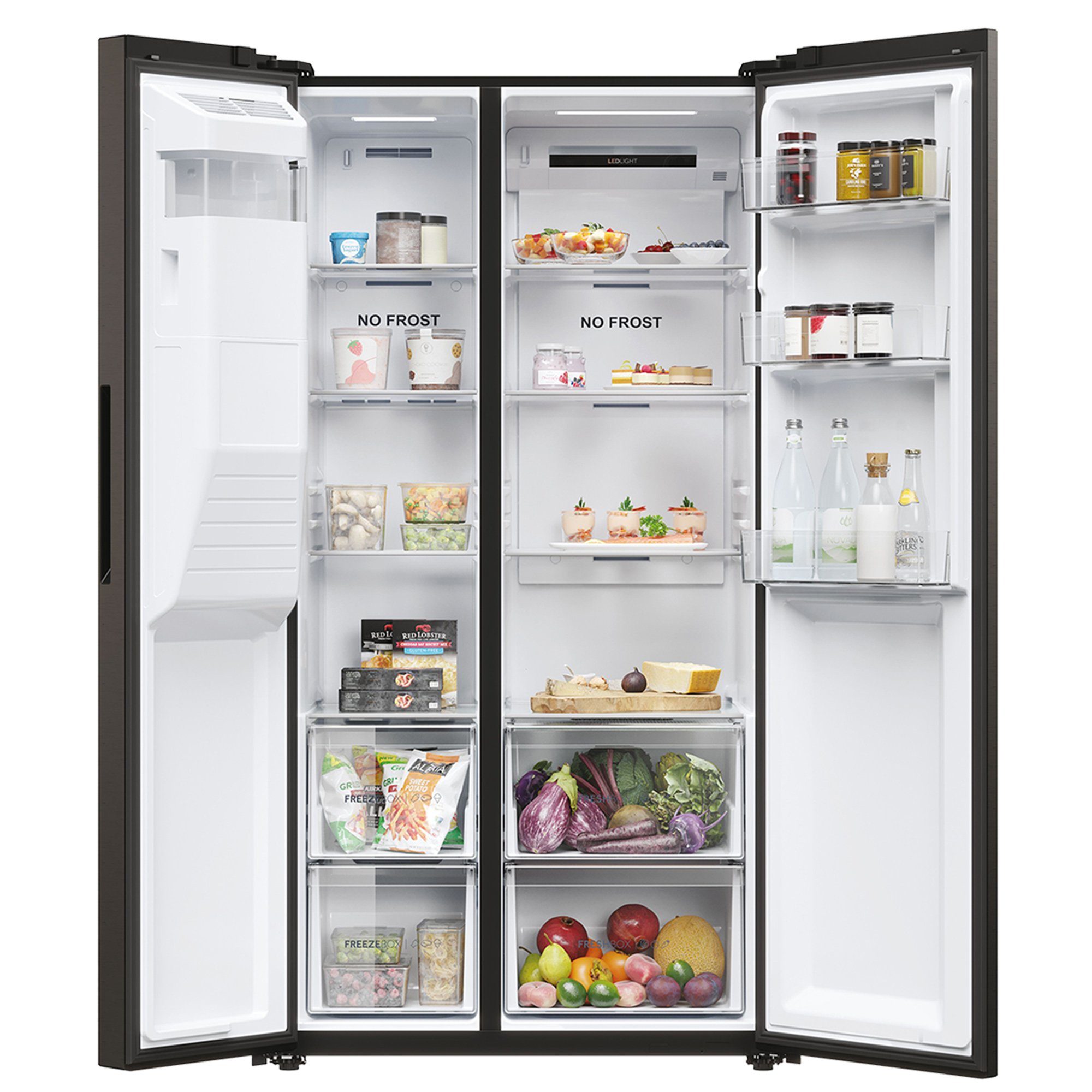 Haier Kühlschrank Schwarz Matt XL Slim HSR5918DIPB, 177,5 cm hoch, 90,8 cm breit, Eiswürfeldispenser, Multi Airflow, Top LED Beleuchtung, Total NoFrost