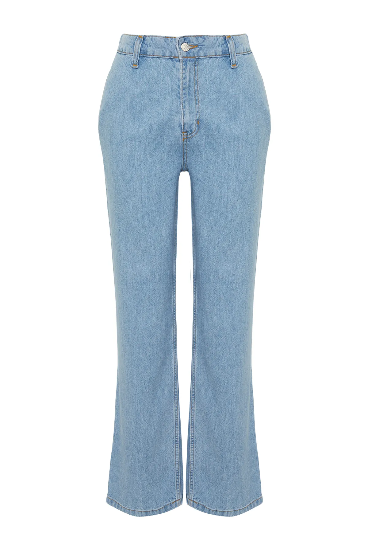 Trendyol Collection  Blaue Jeans mit hoher Taille und weitem Bein aus 100 % Tencel™ und Taschendetail TWOSS24JE00201