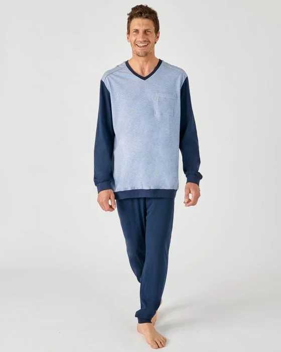 Ensemble pyjama manches longues + short en pur coton peigné