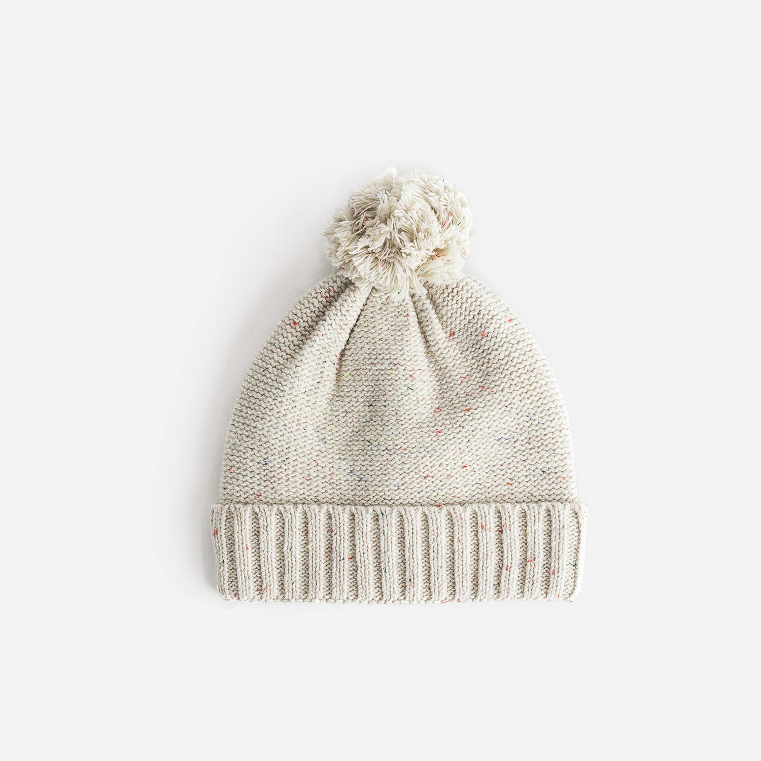 Bonnet écru chiné tricot à pompon