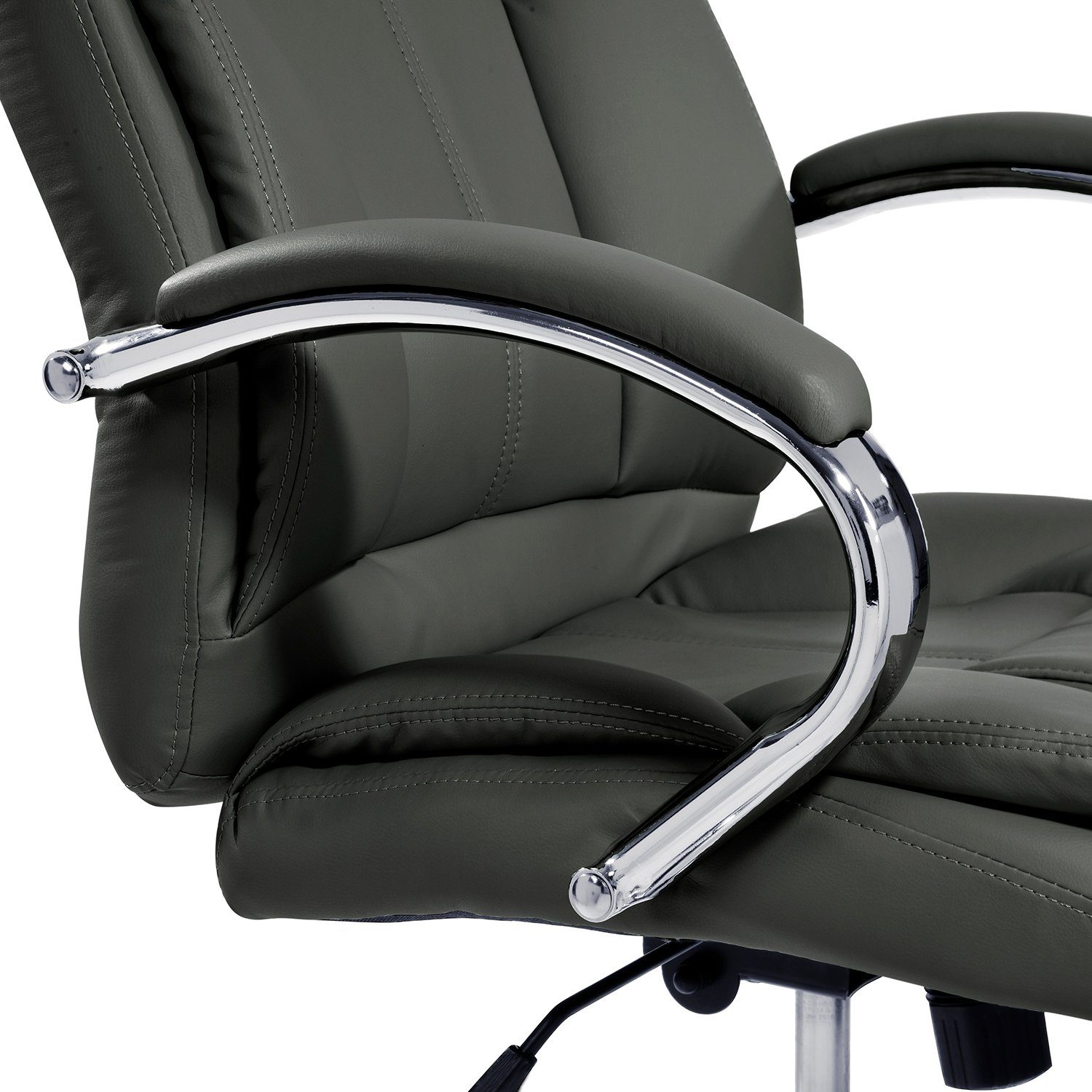 TPFLiving Chefsessel Dallas mit abgebremsten Rollen (XXL Bürostuhl ergonomisch gepolsterter Schreibtischstuhl), Drehstuhl aus Kunstleder, Belastbarkeit bis 215kg - Schwarz