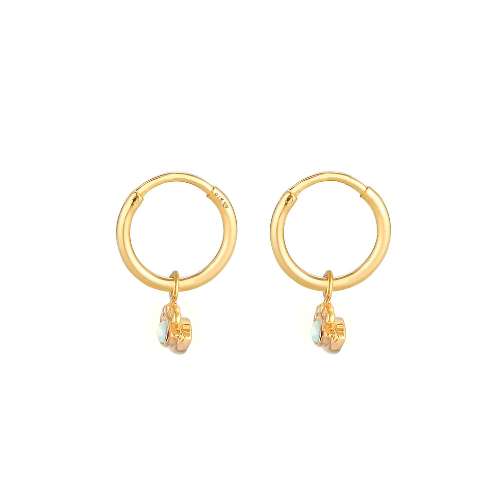 Elli Elli Boucles d'Oreilles Créoles pour Femmes Evil Eye avec opale synthétique en ar Boucles d'oreilles