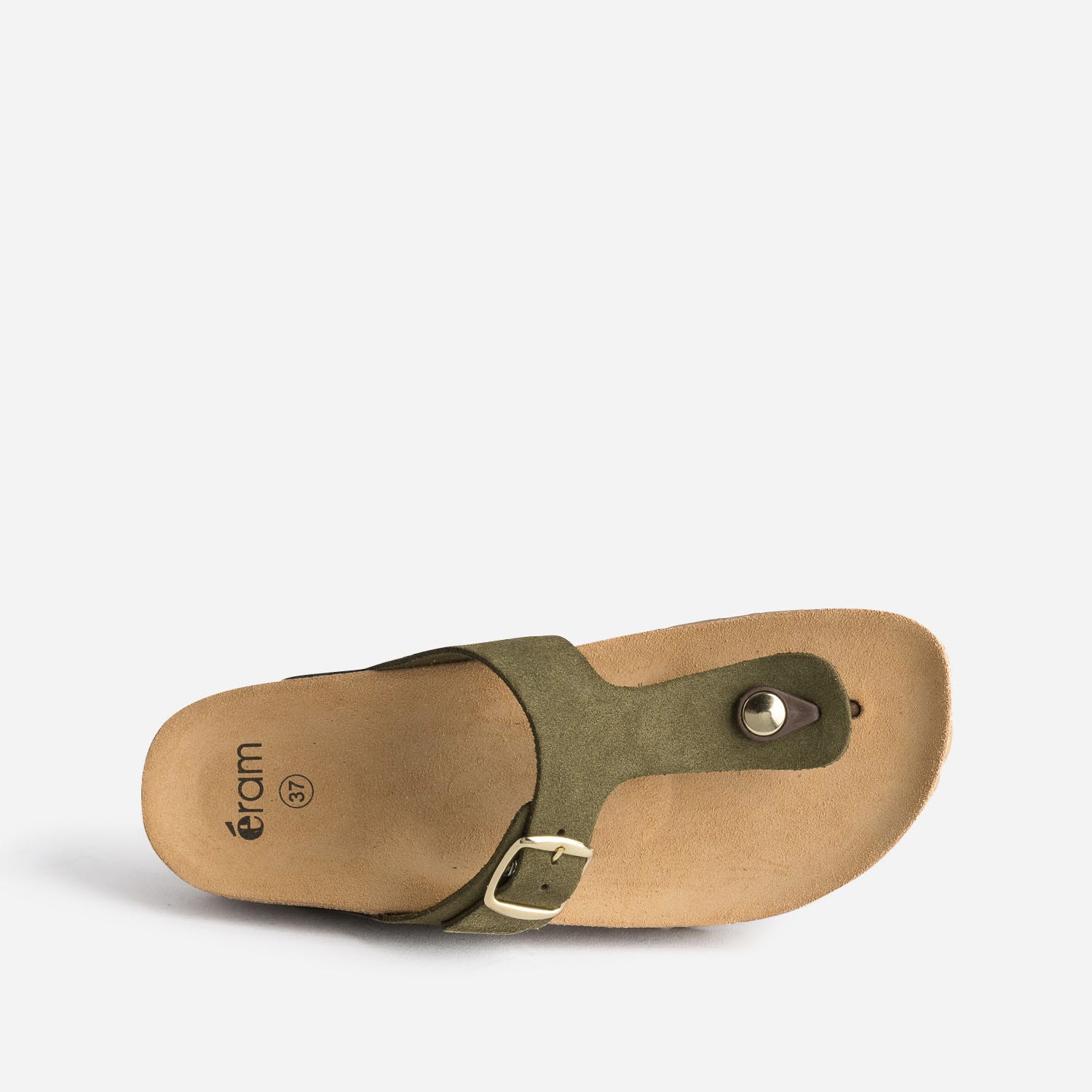 Tong anatomique kaki en cuir velours à plateforme