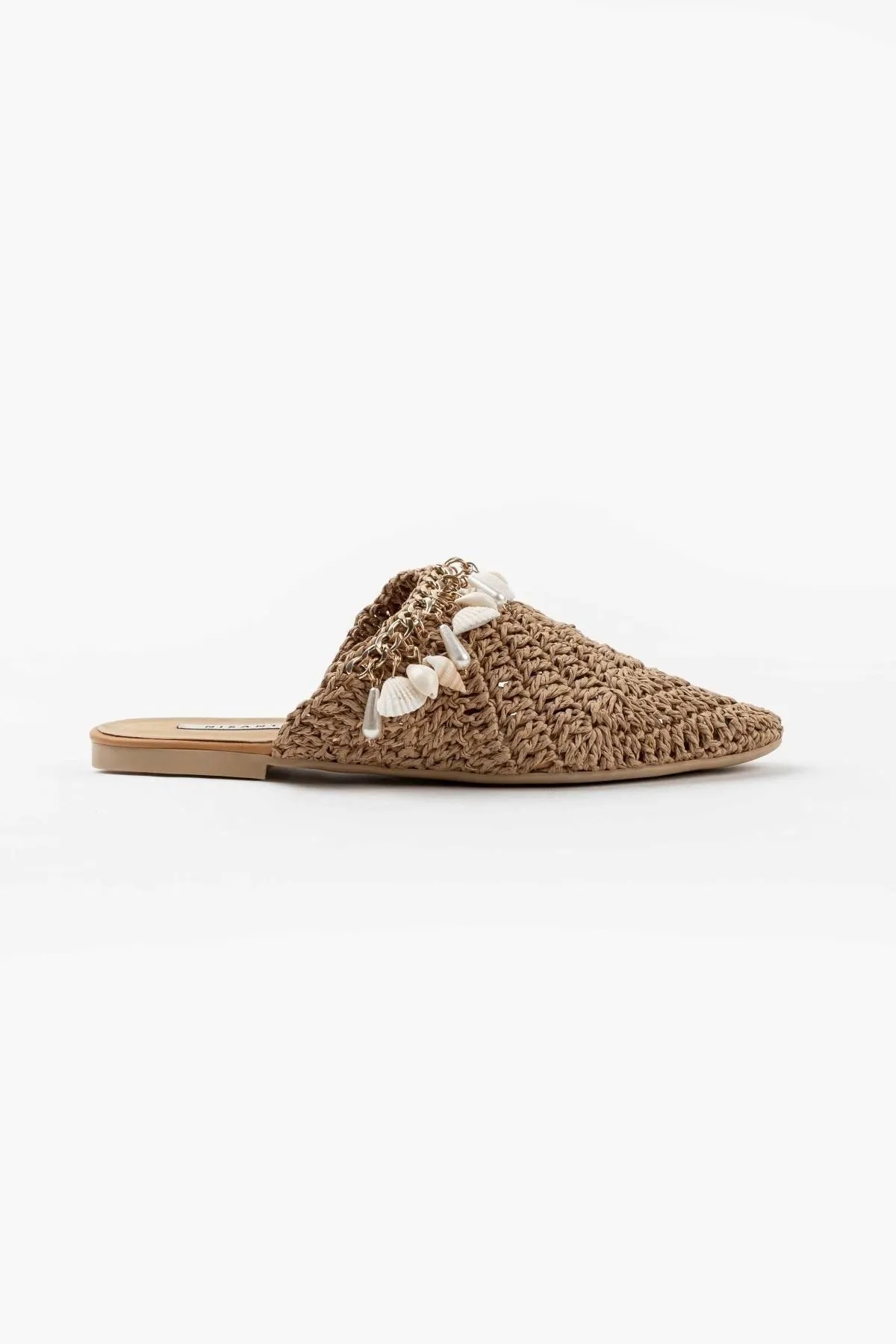 NİŞANTAŞI SHOES  Lisa Tan gestrickte Damenhausschuhe mit Muscheldetails