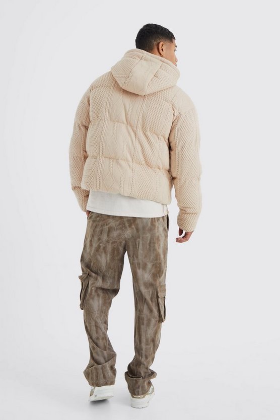Zopfmuster-Steppjacke mit Kapuze