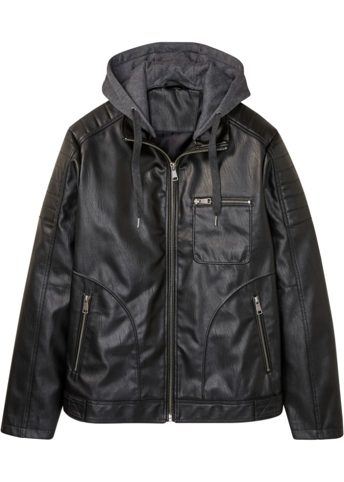 Lederimitat-Jacke mit Kapuze