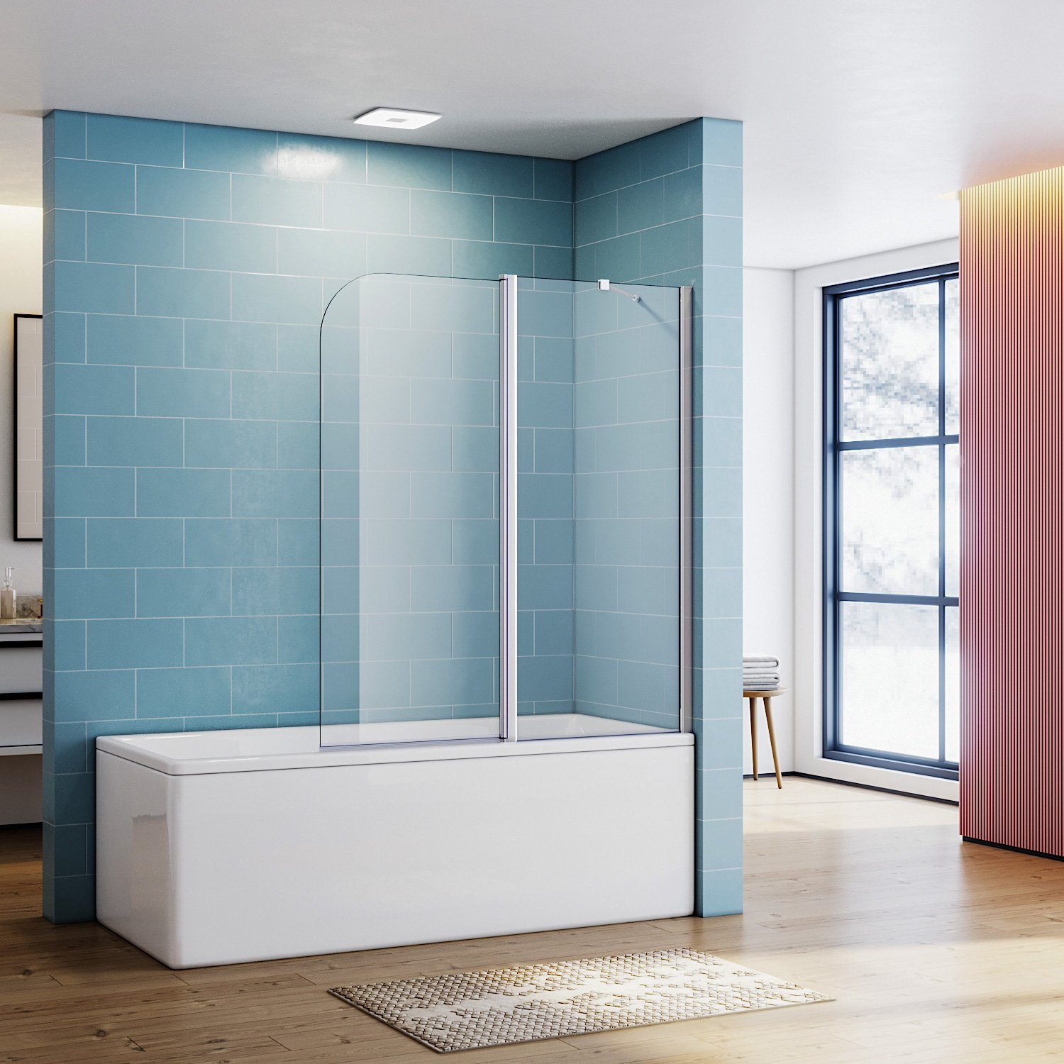 SONNI Badewannenaufsatz Duschwand für Badezimmer mit Nano Glas, Sicherheitsglas (2 tlg), 120x140 cm, chrom