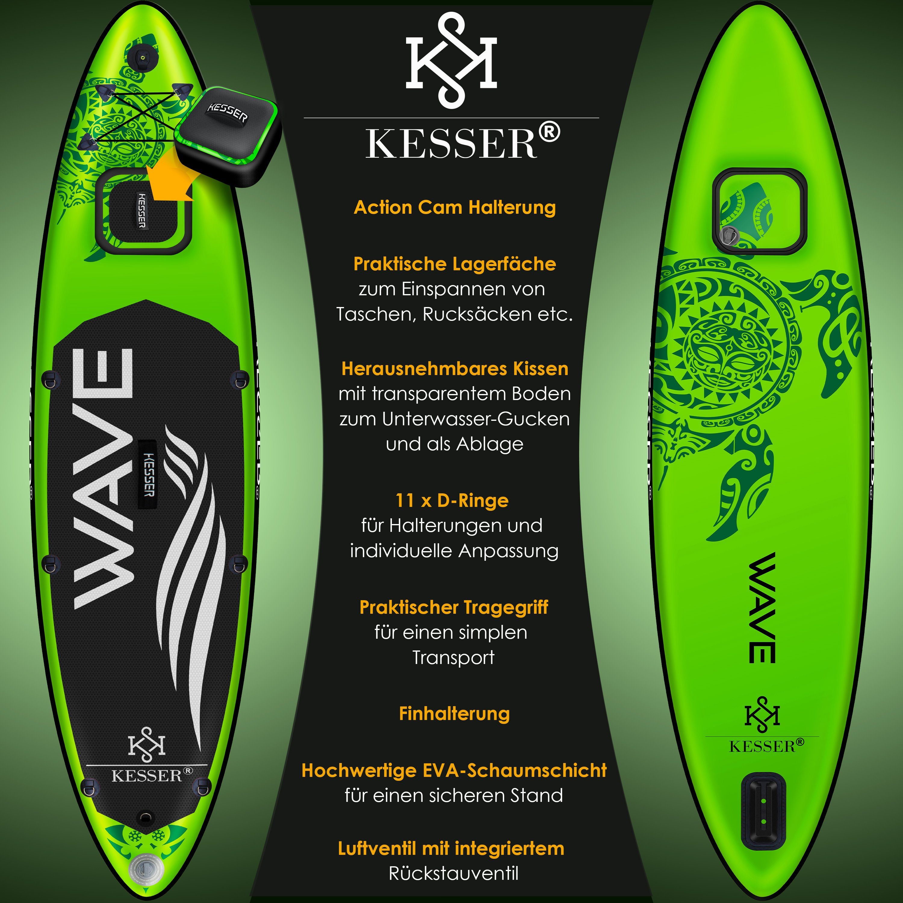 KESSER SUP-Board, SUP Board Aufblasbar Set mit Sichtfenster Stand Up Paddle