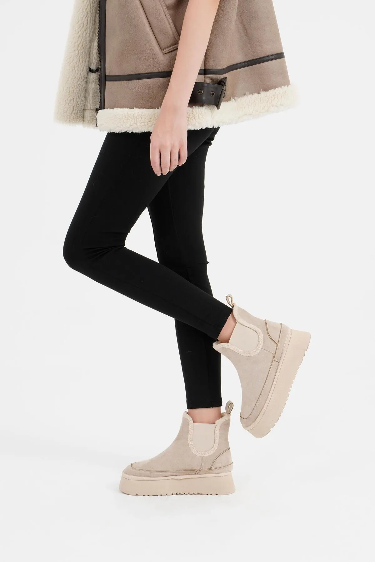 CZ London  Damen-Chelsea-Stiefel, elastisch, bequem, mit Fell innen