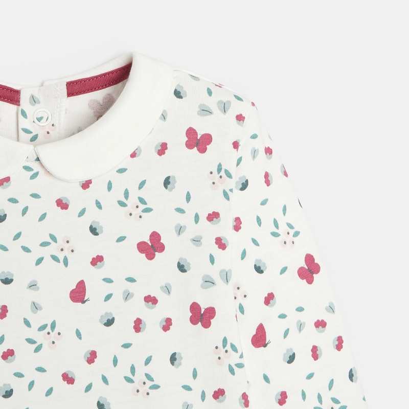 Dors-bien jersey papillons et fleurs blanc bébé fille