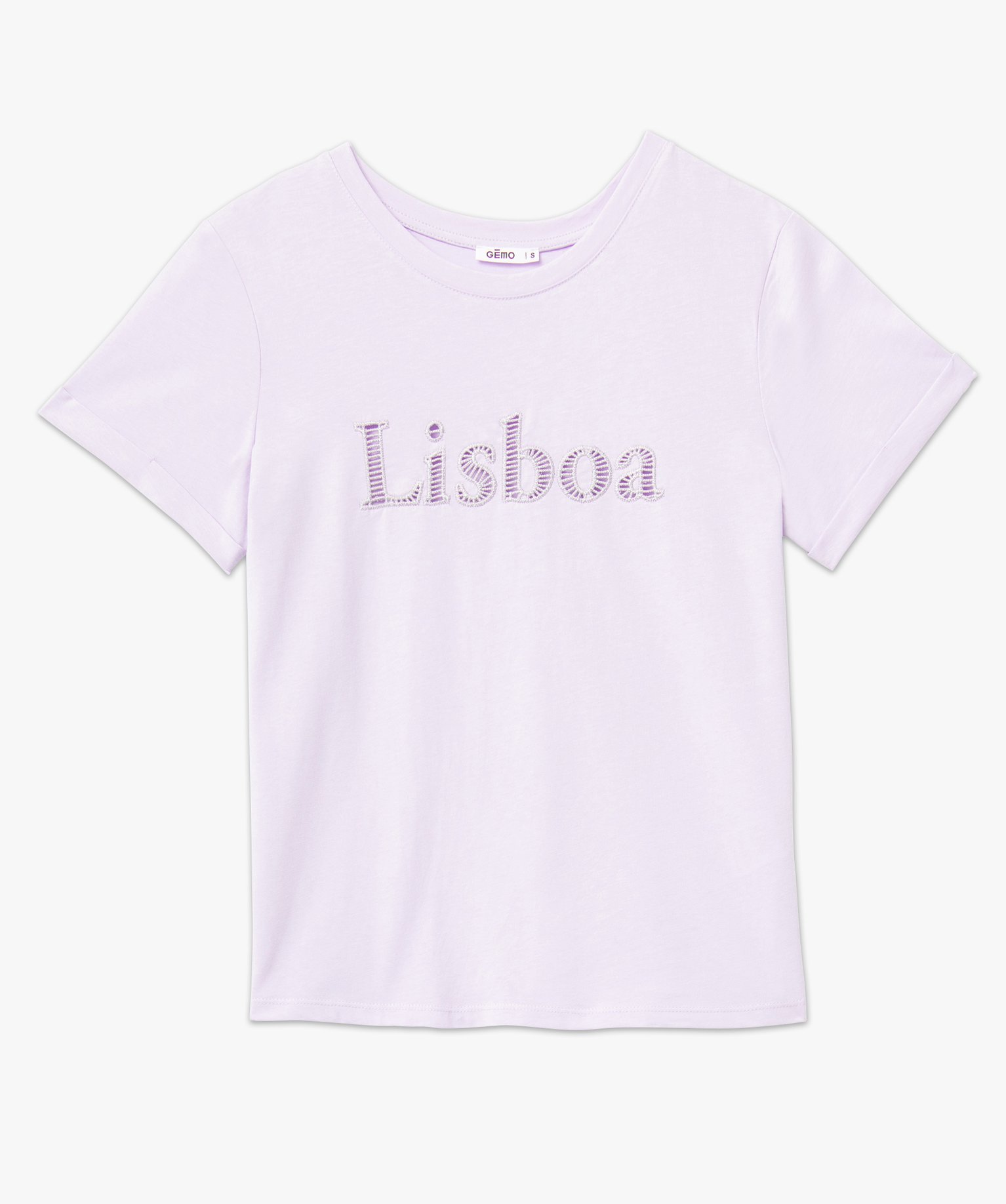 Tee-shirt femme à manches courtes à revers et inscription ... violet | GEMO