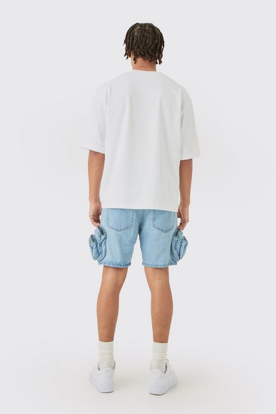 Hellblaue Slim-Fit Jeansshorts mit 3D Cargo-Taschen