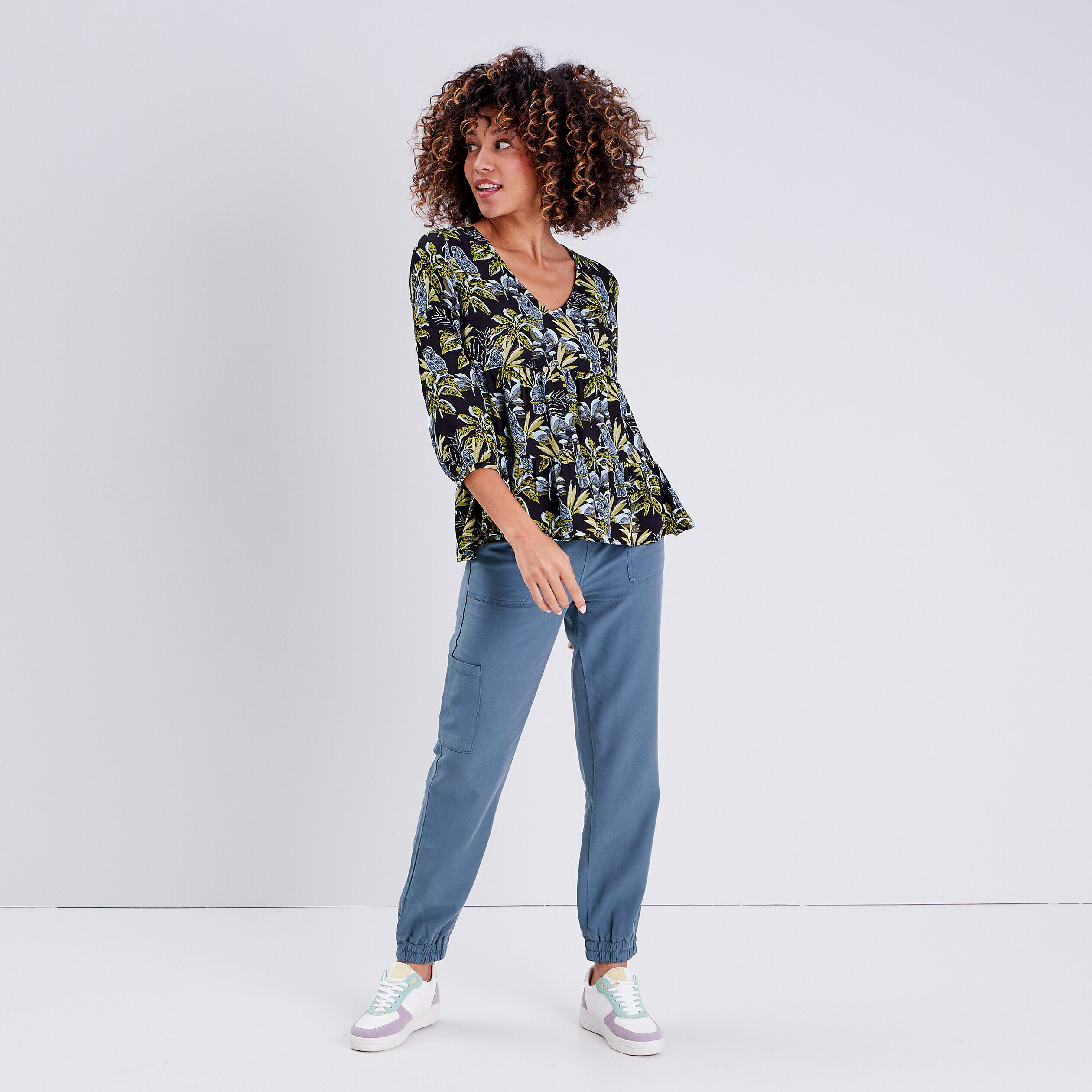 Blouse manches 3/4 noir femme | Cache Cache