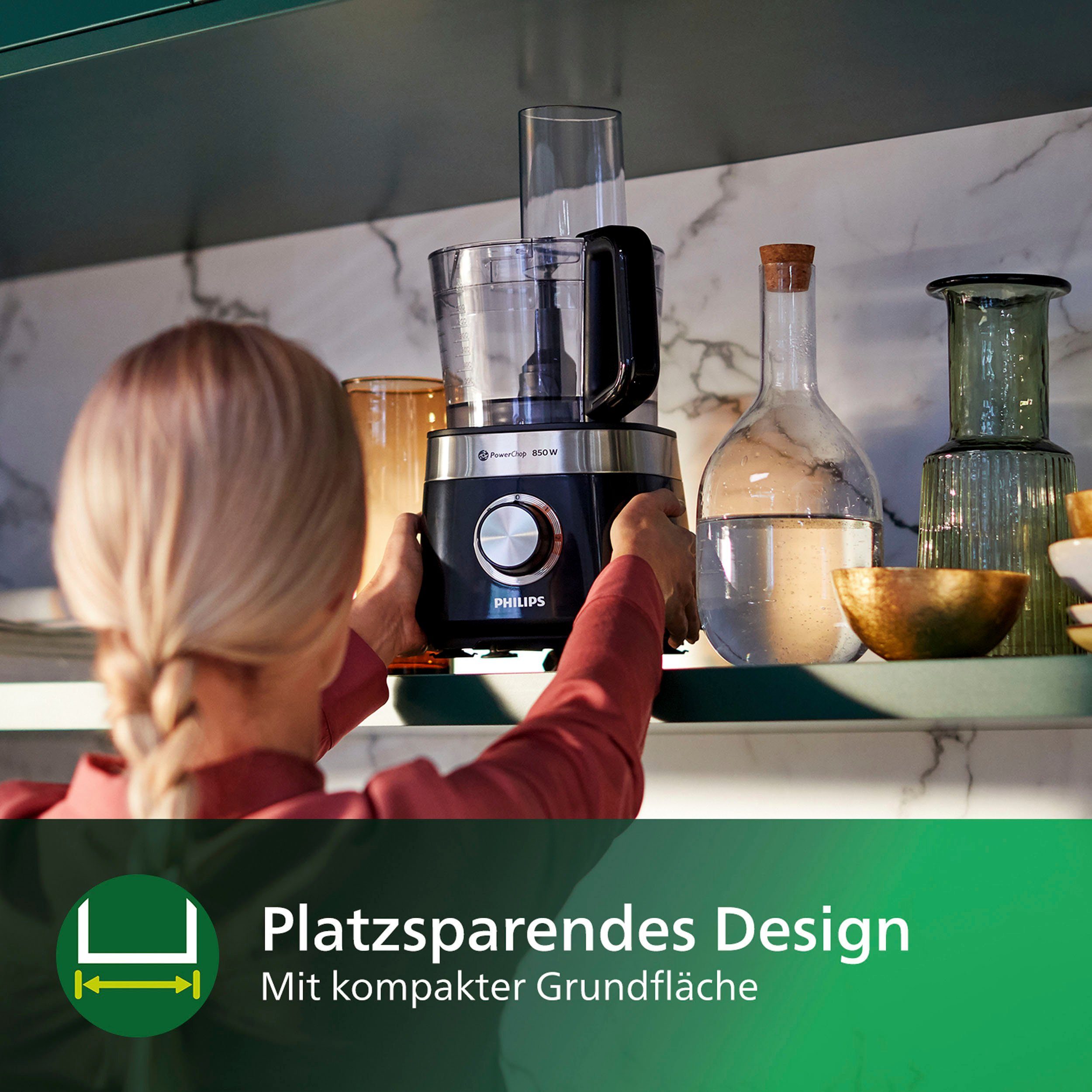 Philips Küchenmaschine HR7510/10, Viva Collection, 800 W, 2,1 l Schüssel, 29 Funktionen, 2-in-1 Schneidescheibe, Zitruspressenaufsatz