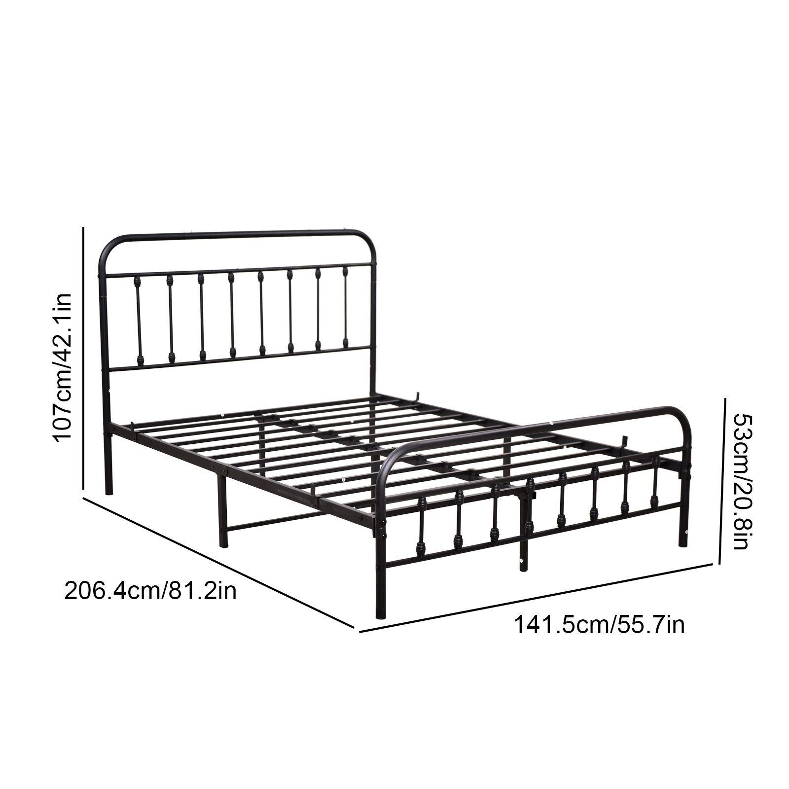 OKWISH Metallbett Bett Tagesbett Eisenbett Doppelbett (Modern Gästebett Jugendbett, Bettrahmen Metallbett Bettgestell aus Metall mit Lattenrost), ohne Matratze