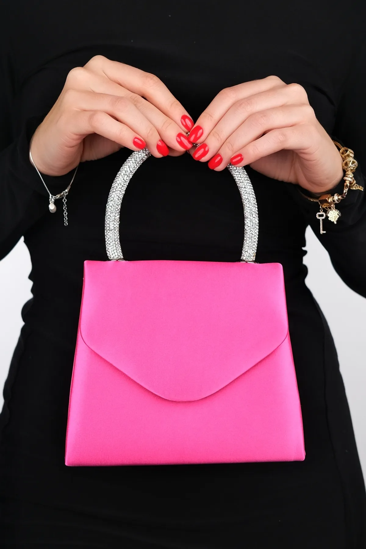 LuviShoes  MONAKO Fuchsia Satin Stone Damen Handtasche