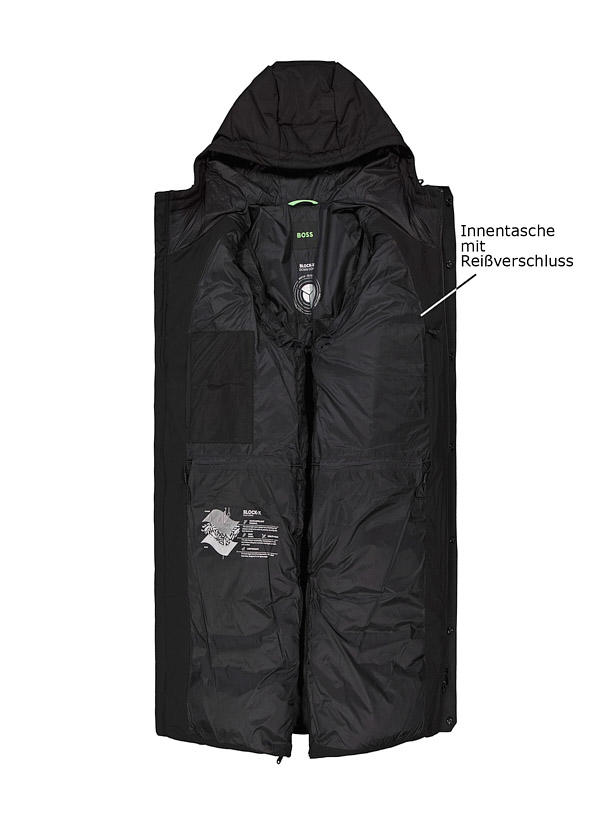 BOSS Green, Daunenparka Chester, Mikrofaser wasserabweisend, schwarz