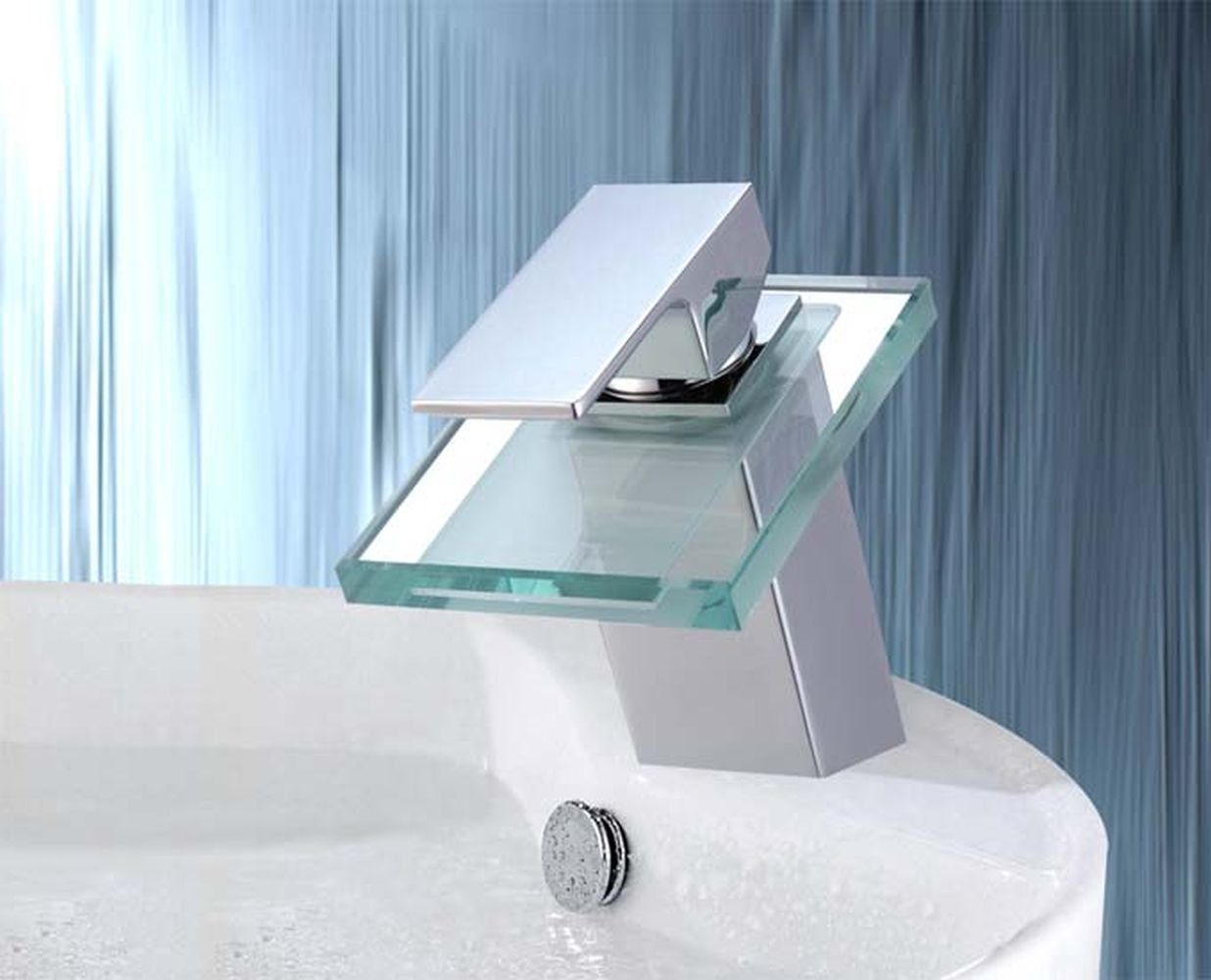 HAC24 Waschtischarmatur Glas Wasserfall Waschbecken Armatur Wasserhahn Messing, Verchromt