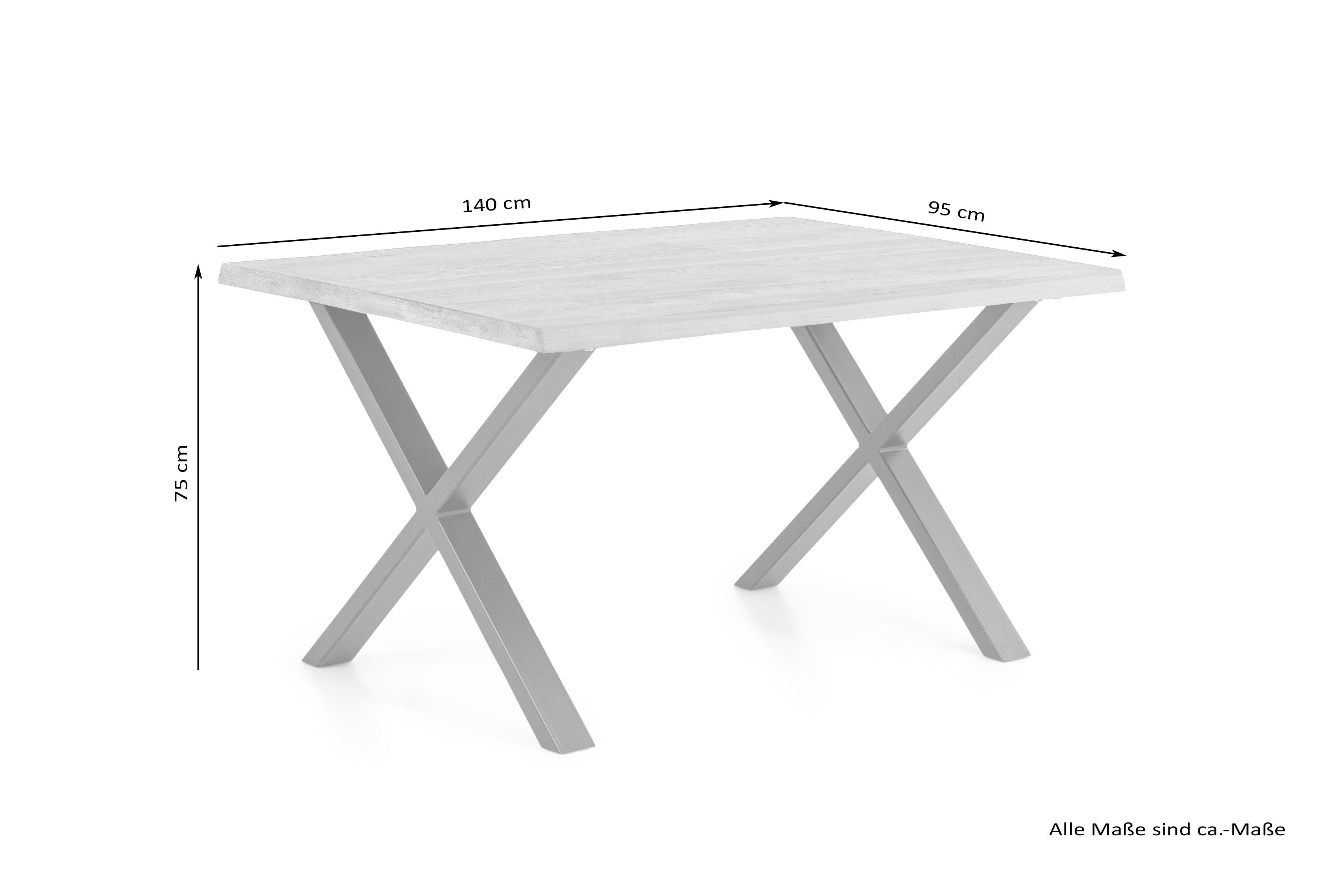 Homexperts Esstisch LESLEY *, Massivholz Eiche Natur, B140xT95xH75cm