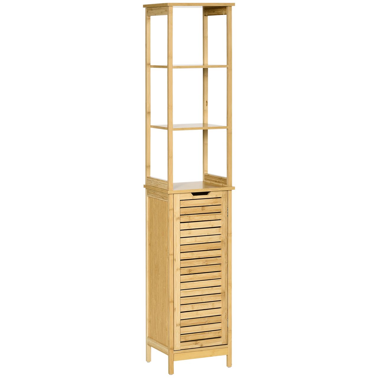 kleankin Badezimmerschrank Badezimmer Hochschrank mit 3 offenen Fächer Natur