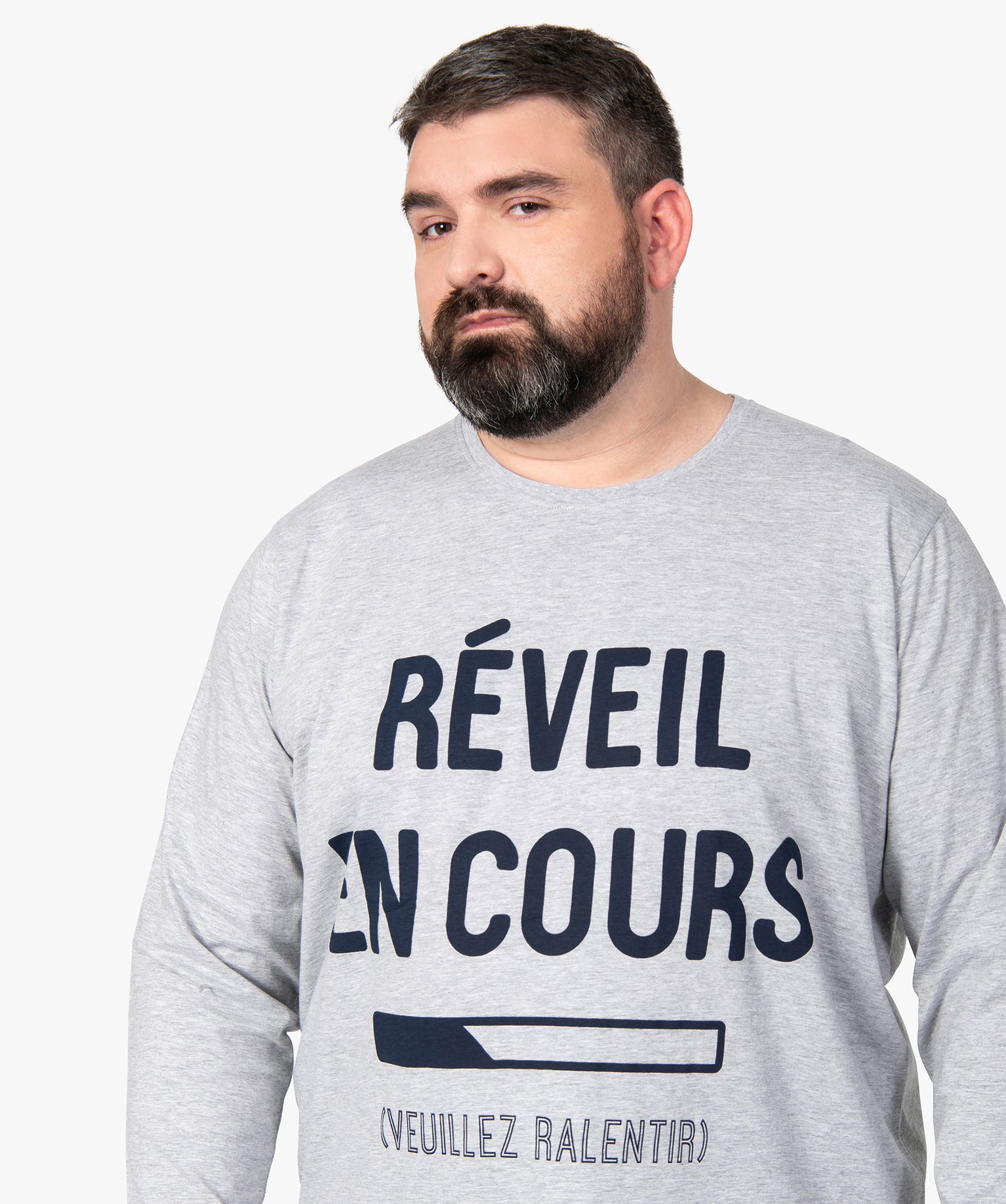 Pyjama homme grande taille à manches longues gris | GEMO