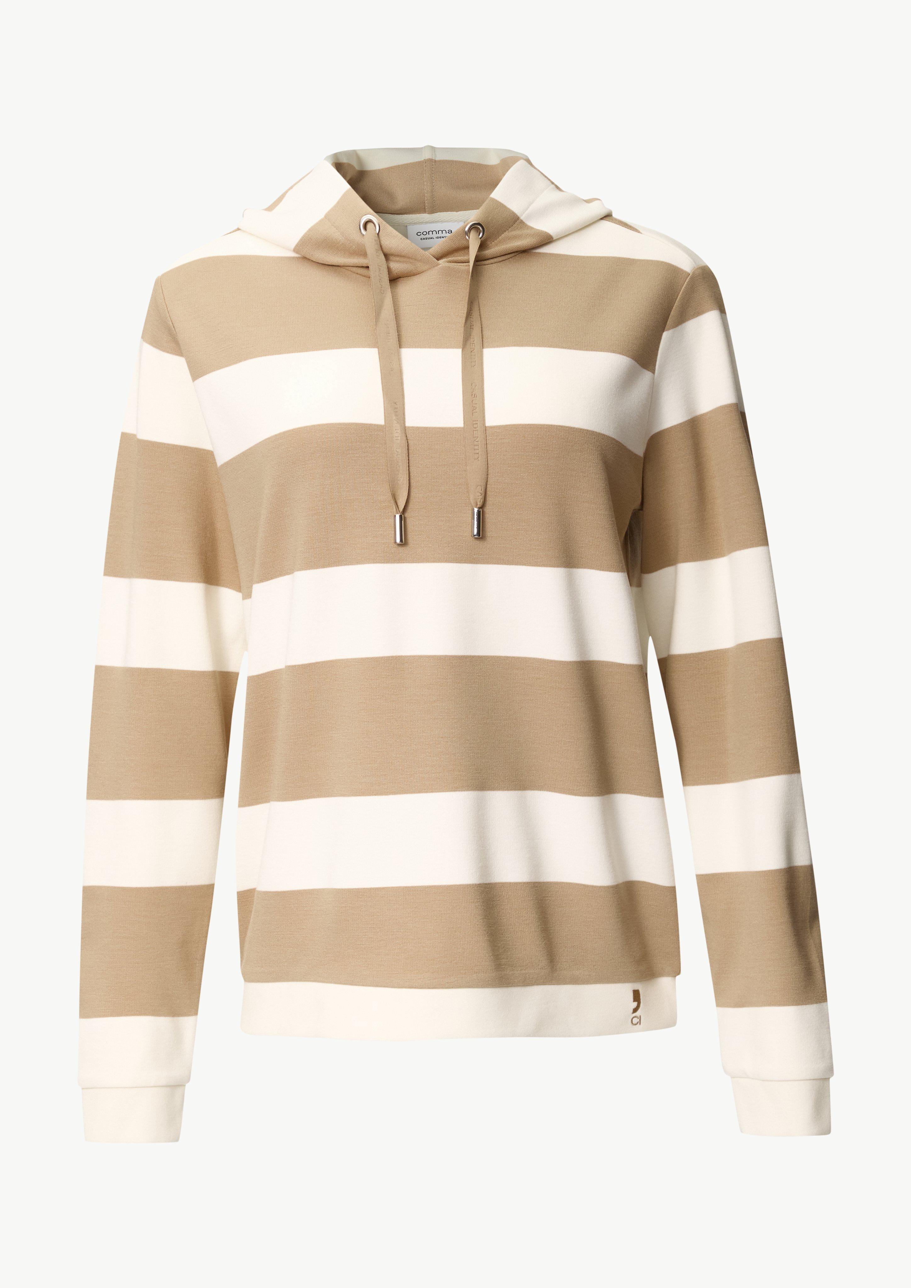 Sweatshirt mit Kapuze und Blockstreifen - sandstein