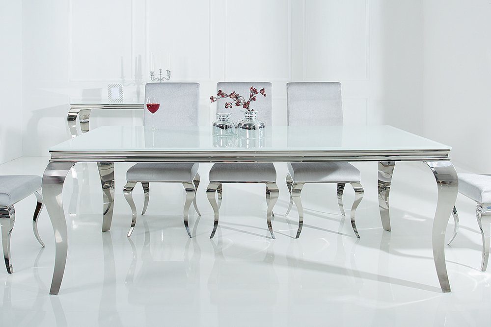 riess-ambiente Esstisch MODERN BAROCK 200cm weiß / silber (Einzelartikel, 1-St), Esszimmer · Opalglas · Edelstahl · eckig