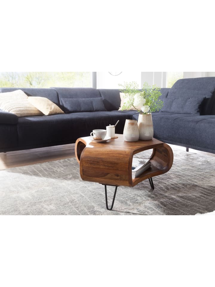 KADIMA DESIGN Couchtisch | Sheesham, 55x55x38cm, Ablage, Metallgestell günstig kaufen onesize