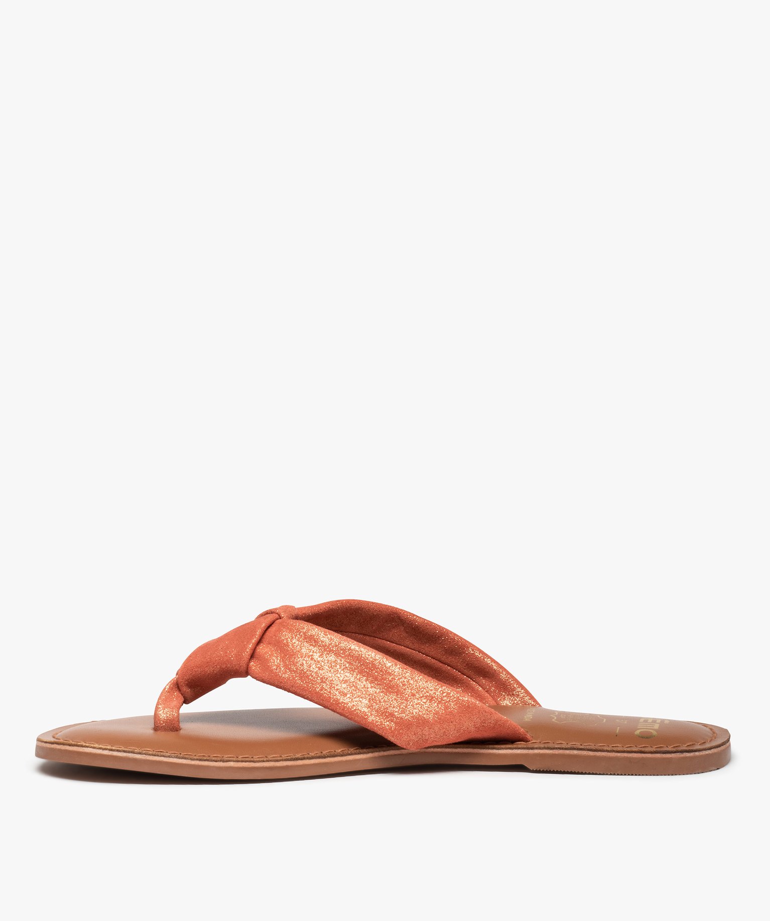 Tongs femme à large bride en cuir finement pailleté orange | GEMO