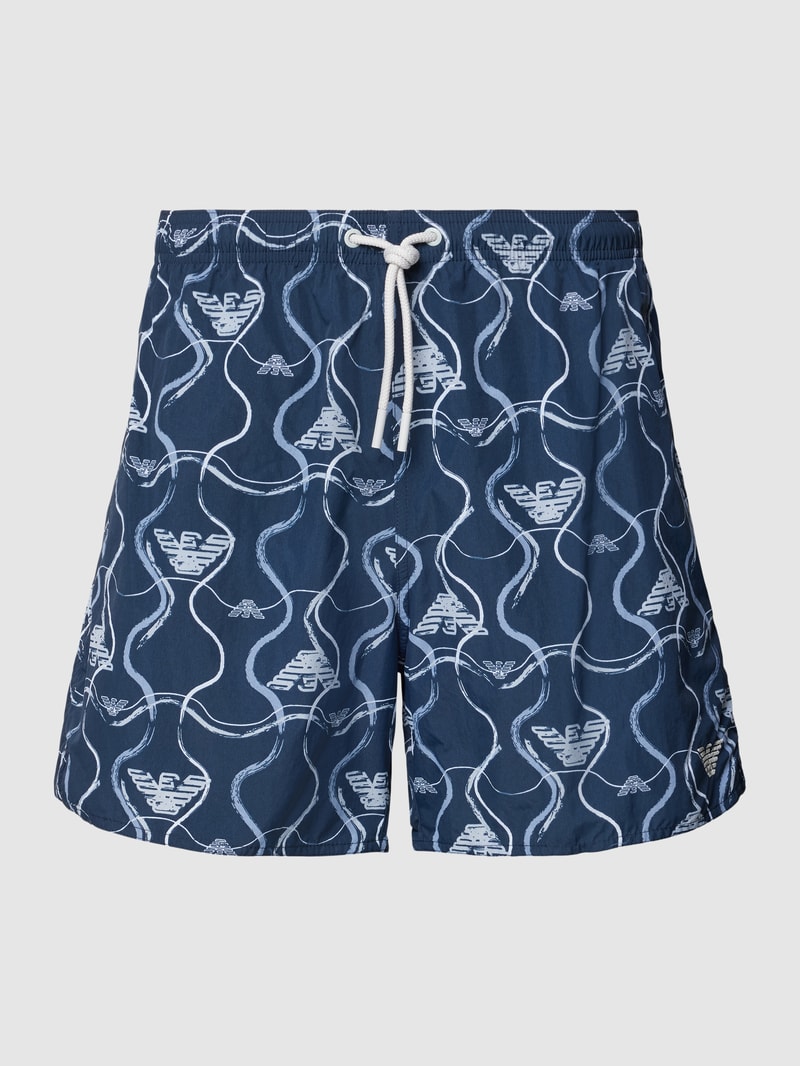 Badehose mit Label-Stitching Modell 'Grapic' in dunkelblau
