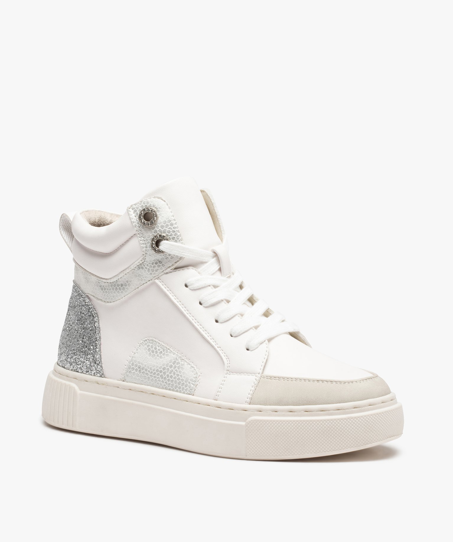 Baskets femme mid-cut à détails brillants fermeture zip blanc | GEMO