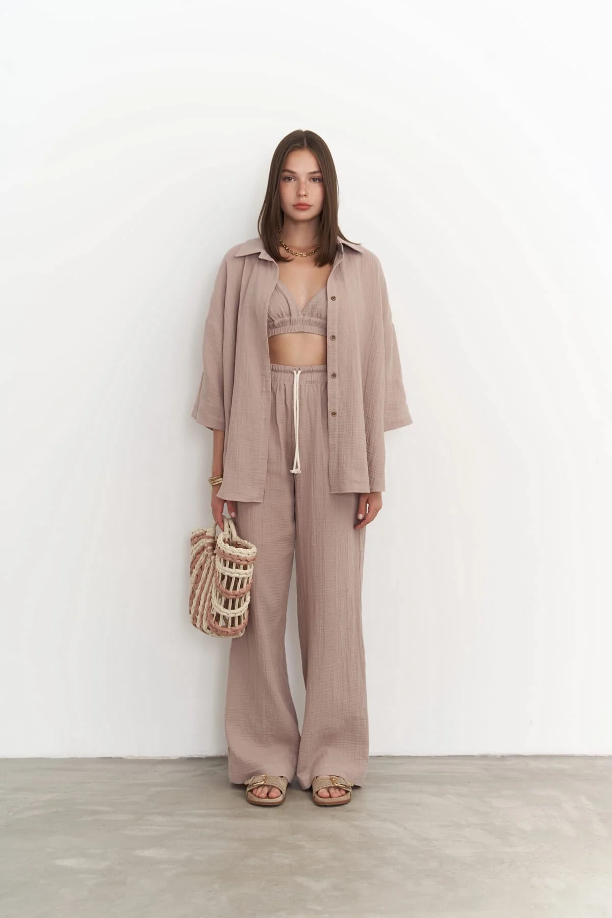 MAİ COLLECTİON  Bohemian Reyna Nerz Musselin Dreier Set