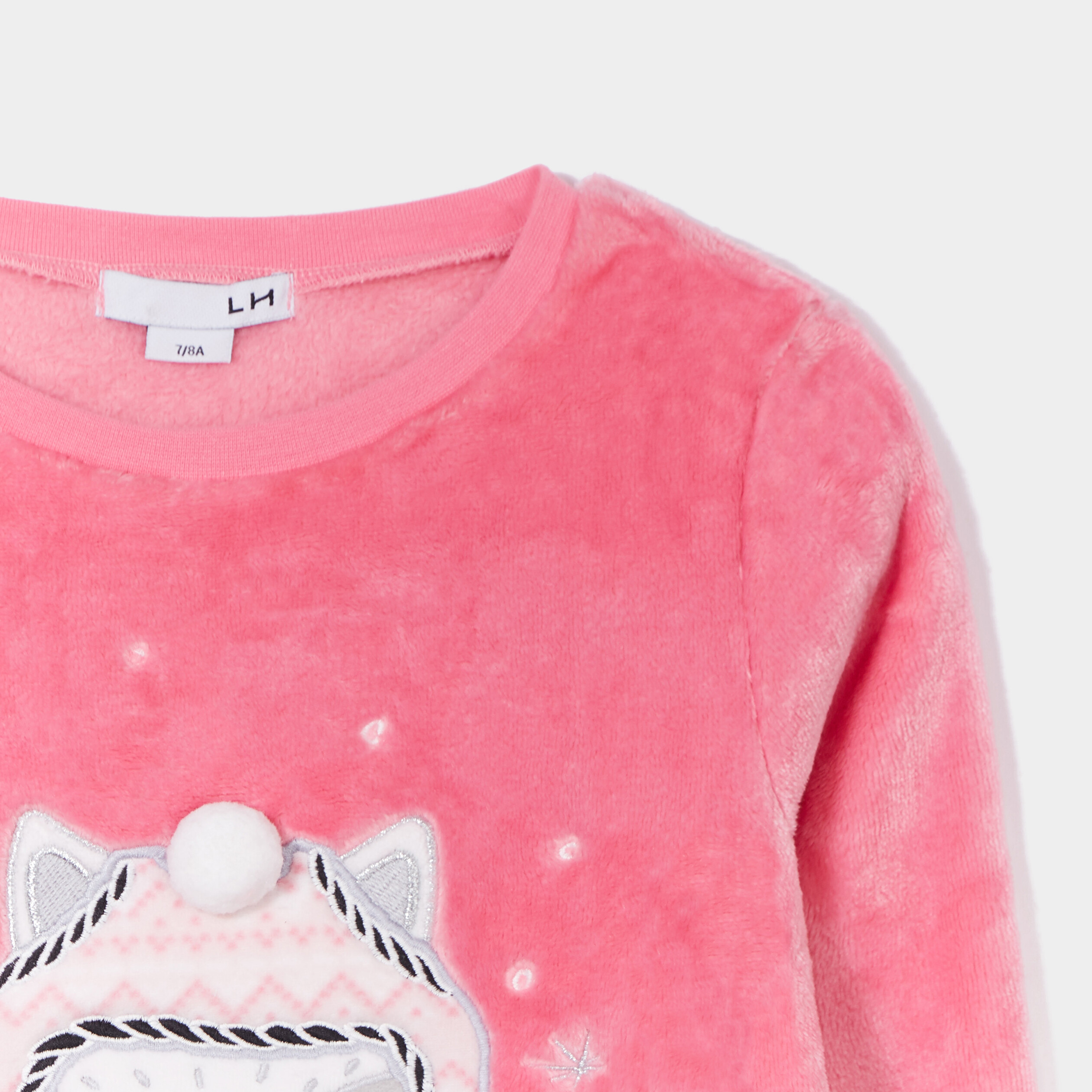 Ensemble pyjama pantalon pilou à pompons rose fille | La Halle