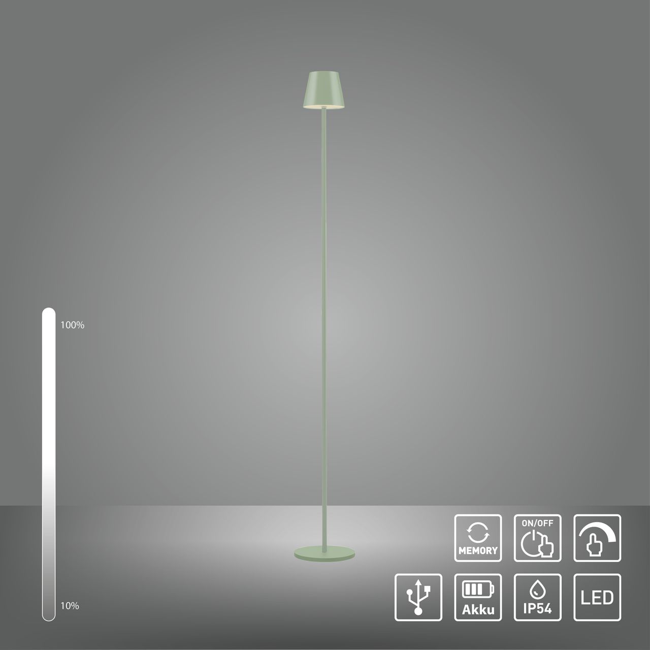 JUST LIGHT Akku-Stehleuchte EURIA, 1x LED-Board/2,50Watt/3000Kelvin, IP54, Grün