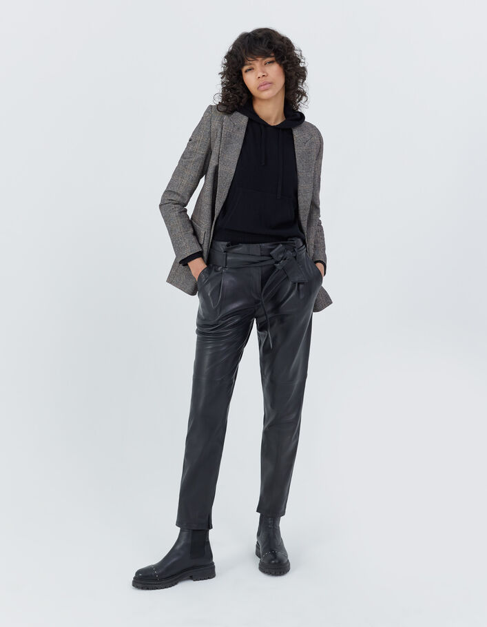 Pantalon noir taille haute en cuir d'agneau femme