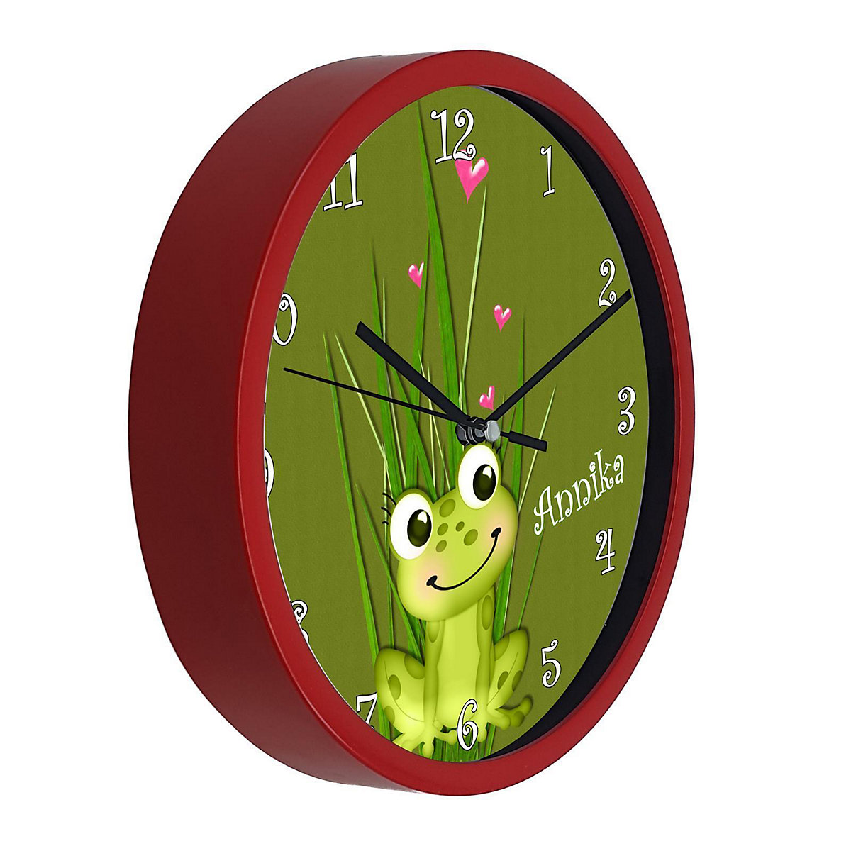 Kinder Wanduhr personalisiert mit Name Frosch-Graß