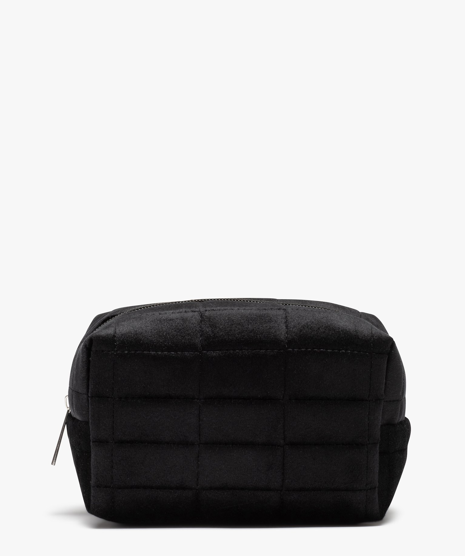 Trousse à maquillage femme en velours matelassé noir | GEMO