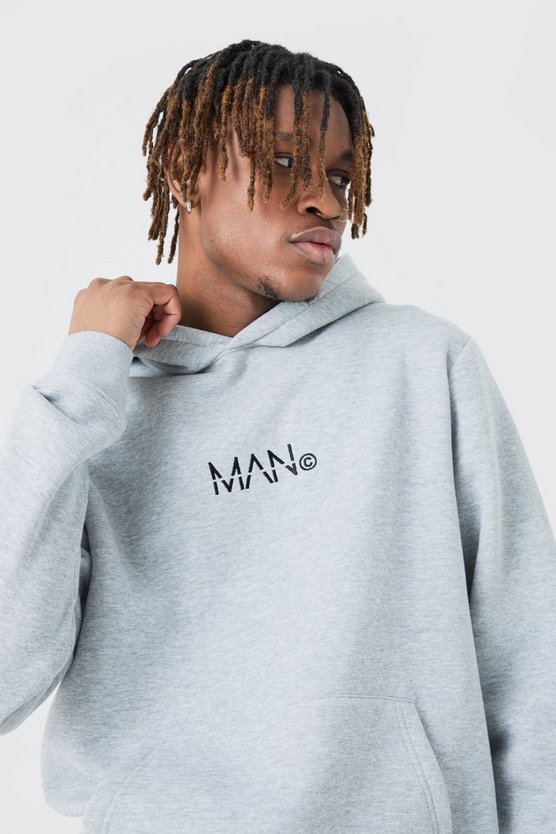 Tall Man Dash Over The Head Hoodie In Grey Marl