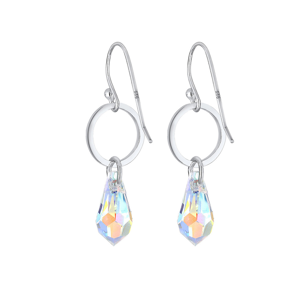 Elli Elli Boucles d'Oreilles Geo Kreis Tropfen Kristalle 925 Silber Boucles d'oreilles
