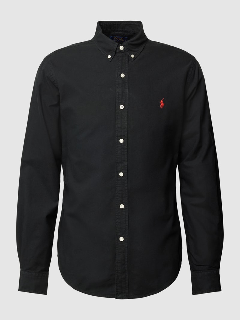 Slim Fit Freizeithemd mit Label-Stitching in schwarz