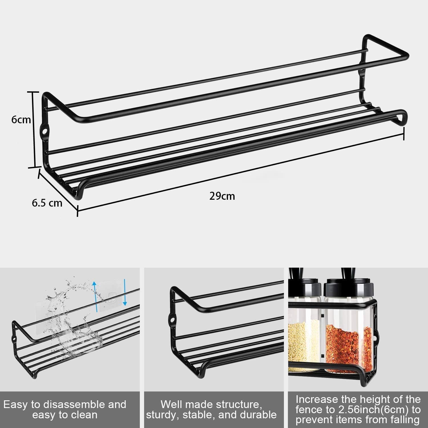 Haiaveng Gewürzregal Gewürzregal-4er Set-Modern und stilvoll dank versteckter Befestigung, Stabil und langlebig - Inkl.Befestigungs-Tools - Kein Bohren notwendig
