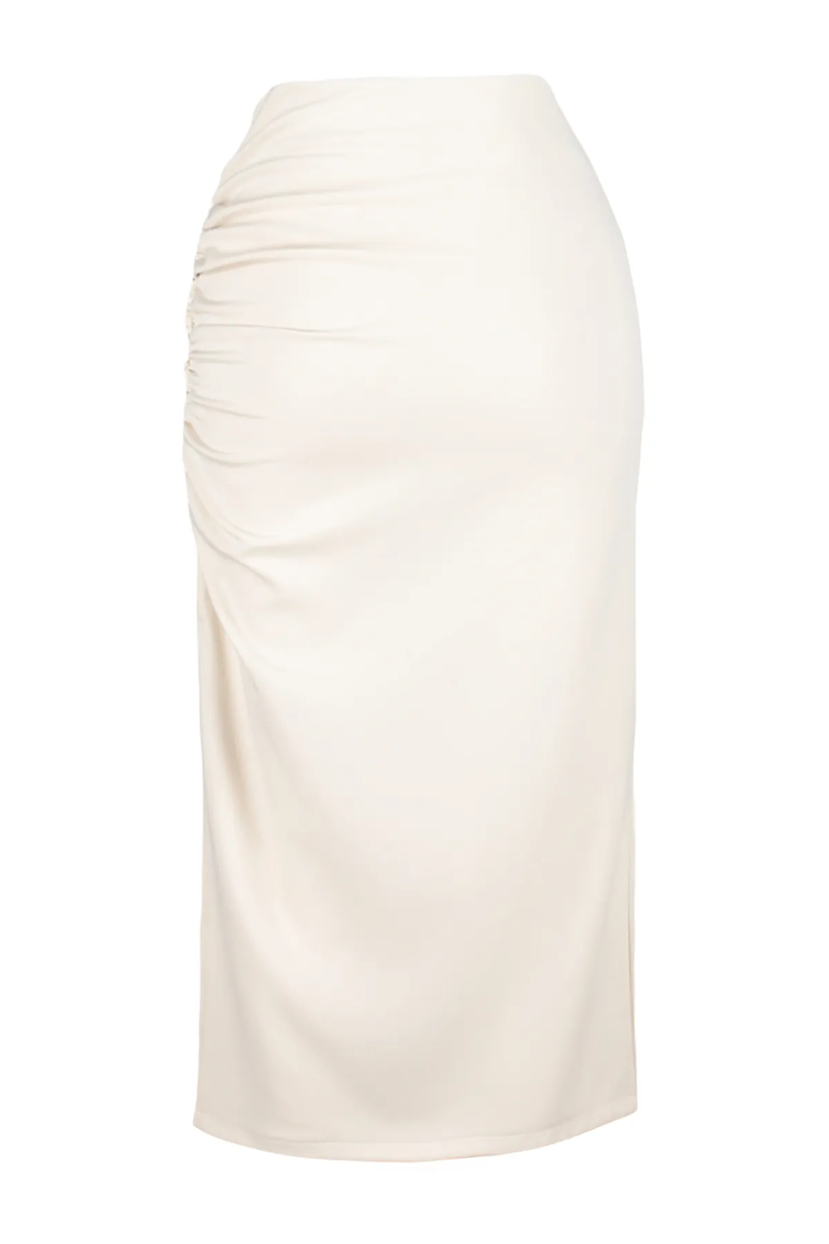 Trendyol Collection  Beigefarbener Midi-Webrock in Bleistift-Passform mit gerafftem Schlitz und detailliertem Schnitt TWOSS20ET0045